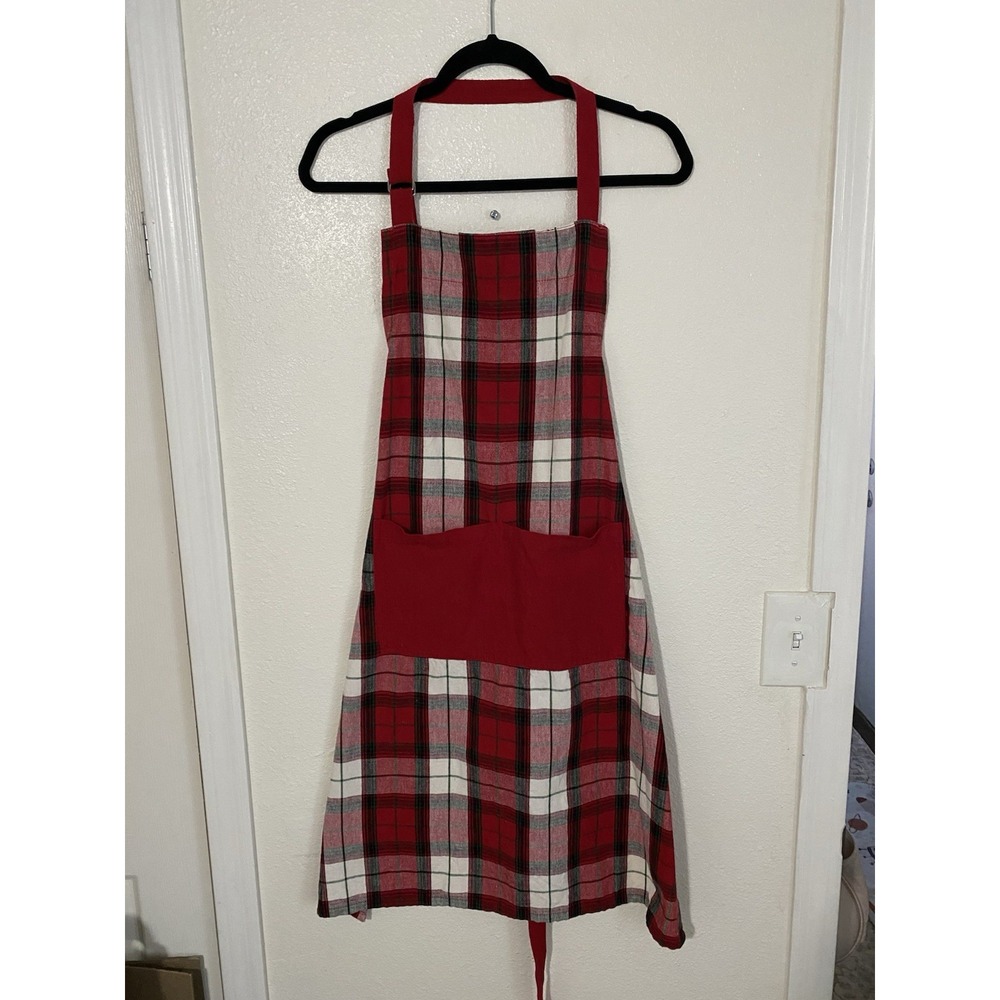 Sur La Table Red Tartan Holiday Christmas Apron 100% Cotton Excellent Condition